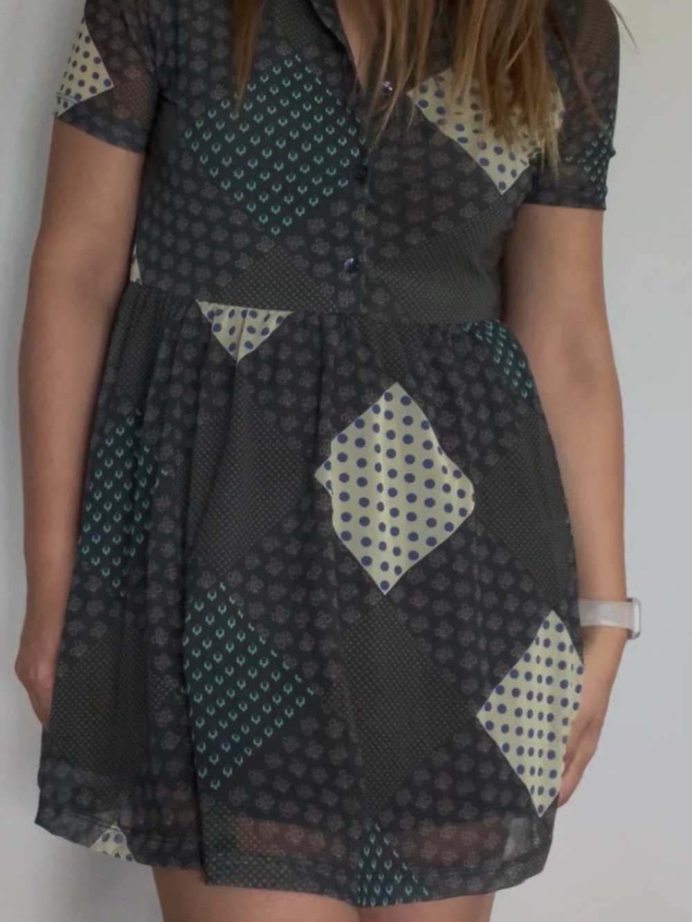 Urban Outfitters Black and Cream Patchwork Mini Dress